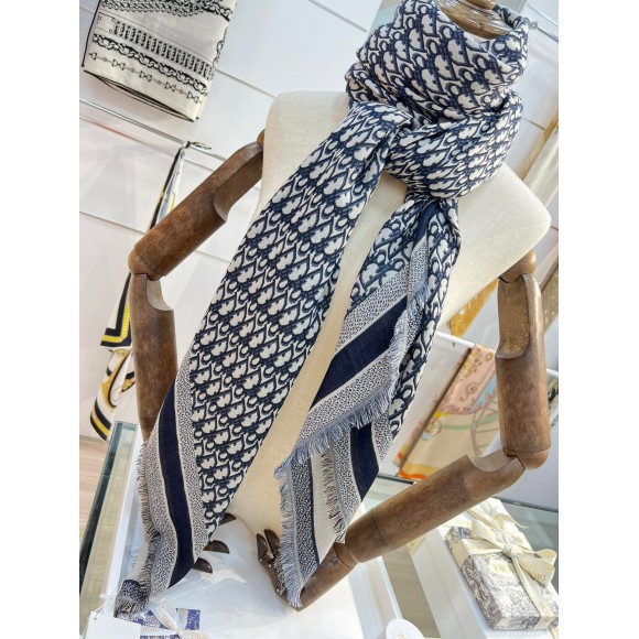 D*or d-oblique shawl in navy blue wool and cotton