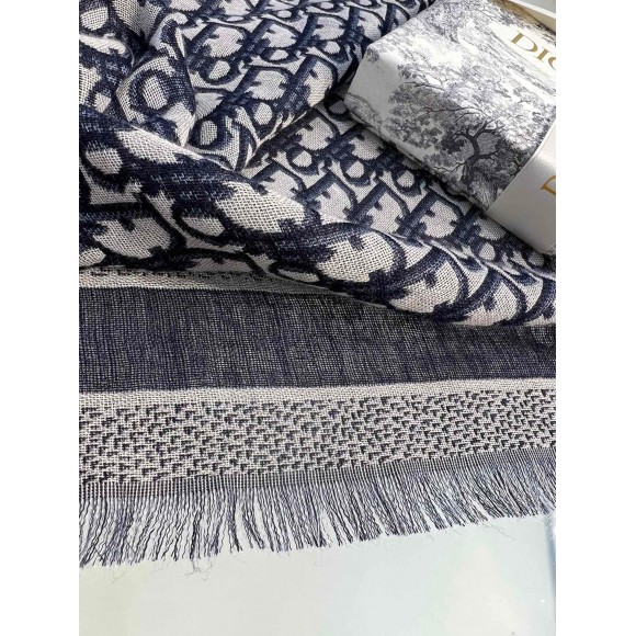 D*or d-oblique shawl in navy blue wool and cotton