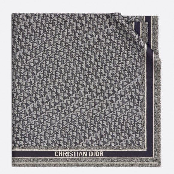 D*or d-oblique shawl in navy blue wool and cotton