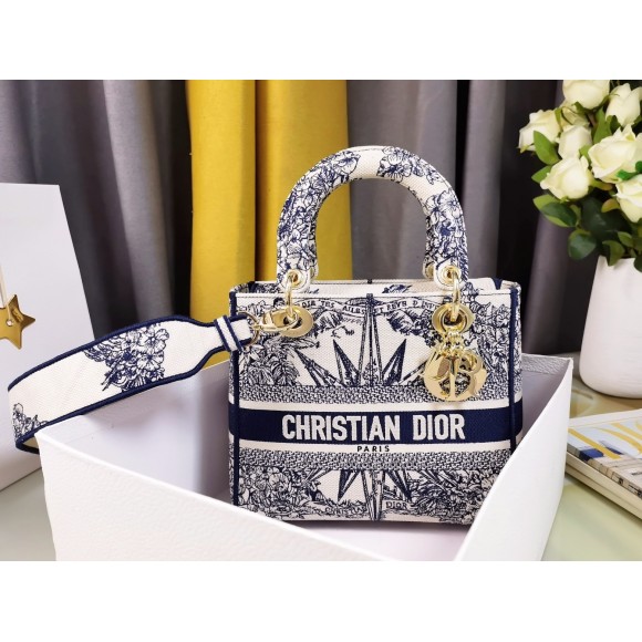D*or lady d-lite medium bag in blue multicolor rêve d'infini embroidery