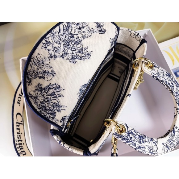 D*or lady d-lite medium bag in blue multicolor rêve d'infini embroidery