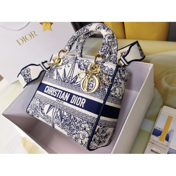 D*or lady d-lite medium bag in blue multicolor rêve d'infini embroidery