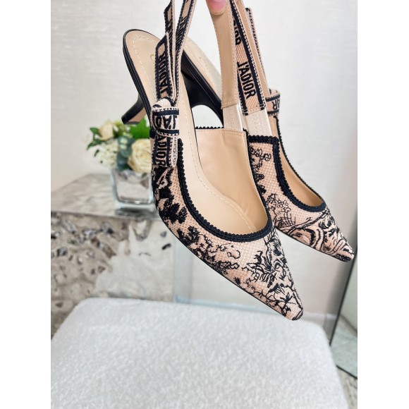 D*or j'aD*or slingback pumps 65mm in nude jardin botanique embroidery cotton
