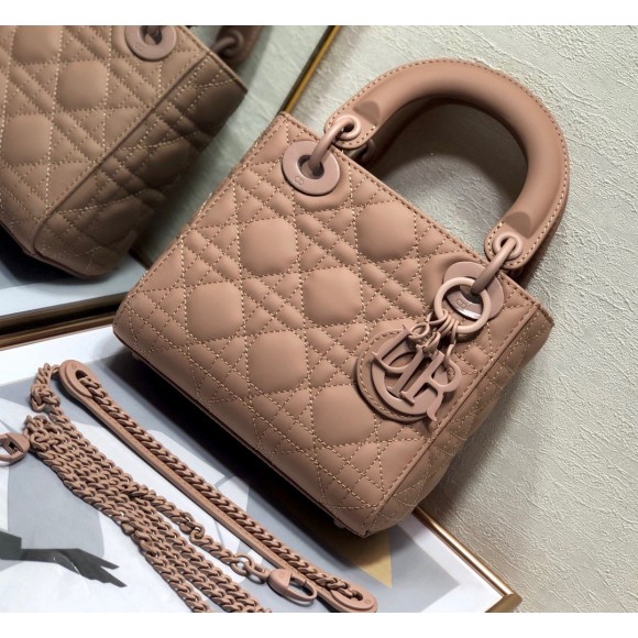 D*or lady D*or mini chain bag in blush ultramatte calfskin