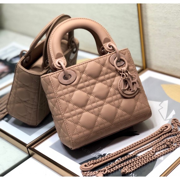 D*or lady D*or mini chain bag in blush ultramatte calfskin