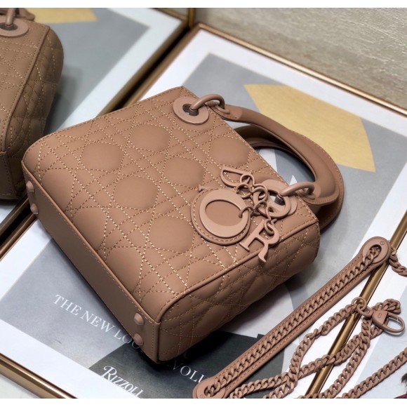 D*or lady D*or mini chain bag in blush ultramatte calfskin