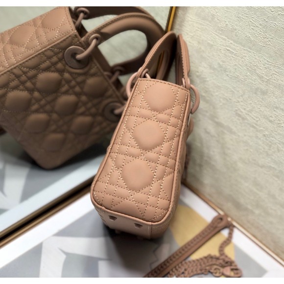 D*or lady D*or mini chain bag in blush ultramatte calfskin
