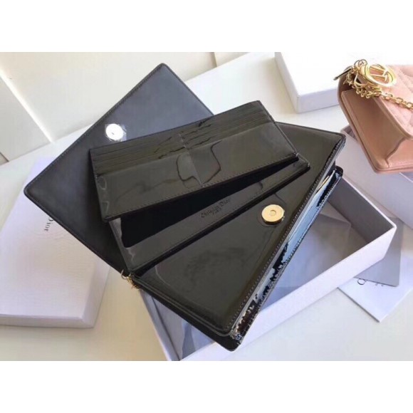 D*or lady D*or chain pouch in black patent cannage calfskin