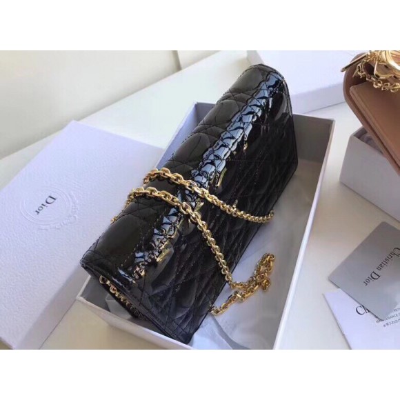 D*or lady D*or chain pouch in black patent cannage calfskin