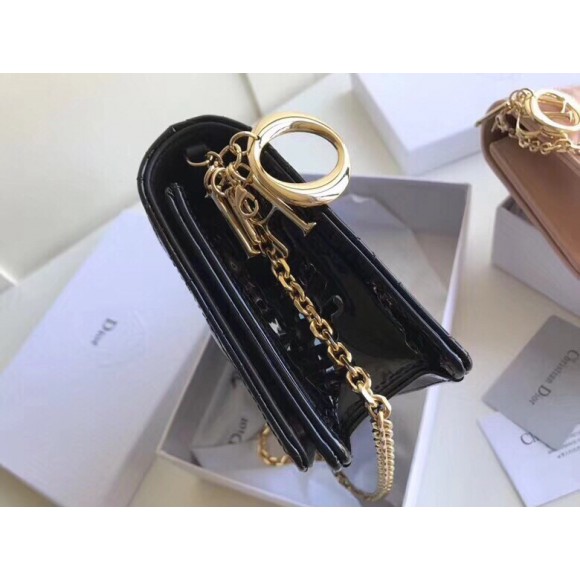 D*or lady D*or chain pouch in black patent cannage calfskin