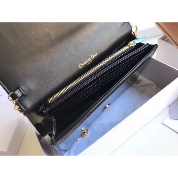 D*or lady D*or chain pouch in black patent cannage calfskin