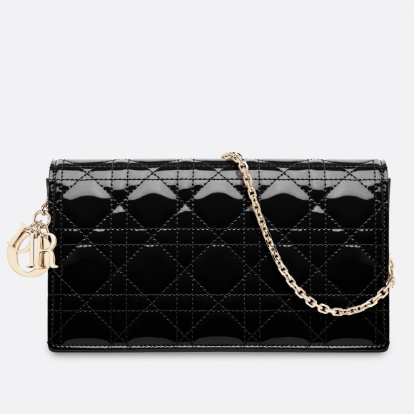 D*or lady D*or chain pouch in black patent cannage calfskin