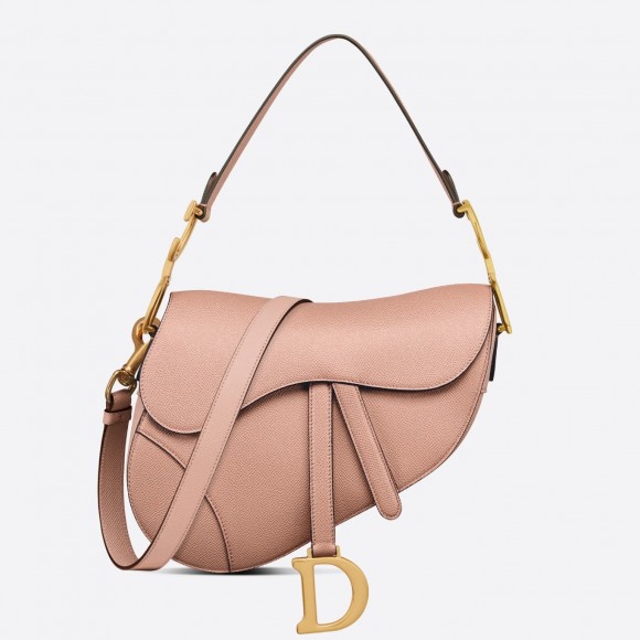D*or saddle bag with strap in blush grained calfskin