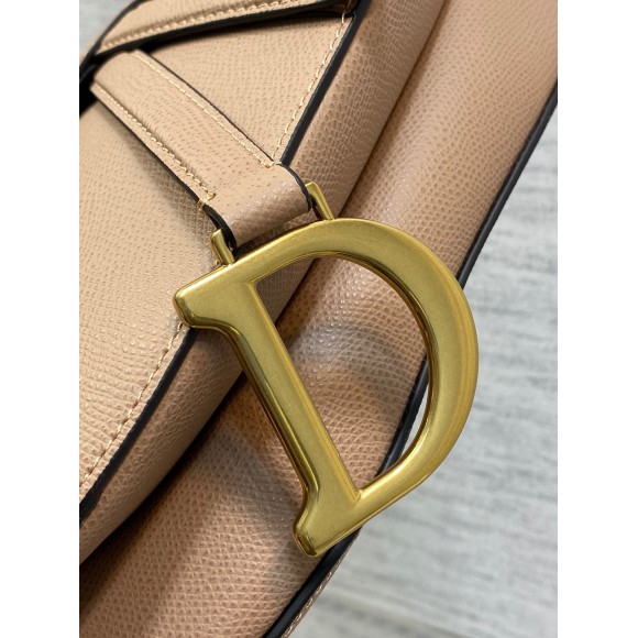 D*or saddle bag with strap in blush grained calfskin