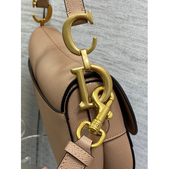 D*or saddle bag with strap in blush grained calfskin