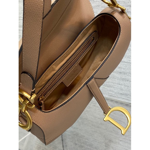 D*or saddle bag with strap in blush grained calfskin