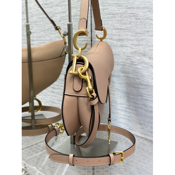 D*or saddle bag with strap in blush grained calfskin