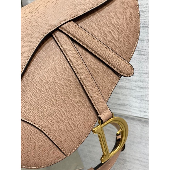 D*or saddle bag with strap in blush grained calfskin