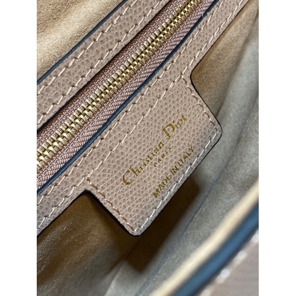 D*or saddle bag with strap in blush grained calfskin