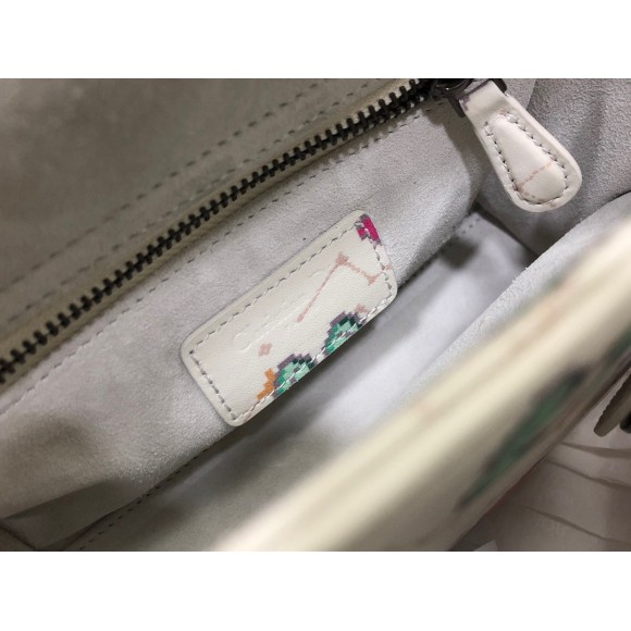 D*or lady D*or mini bag in white calfskin with pixel zodiac print