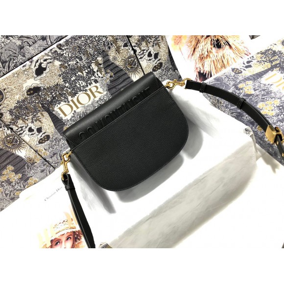D*or bobby medium bag in black grained calfskin