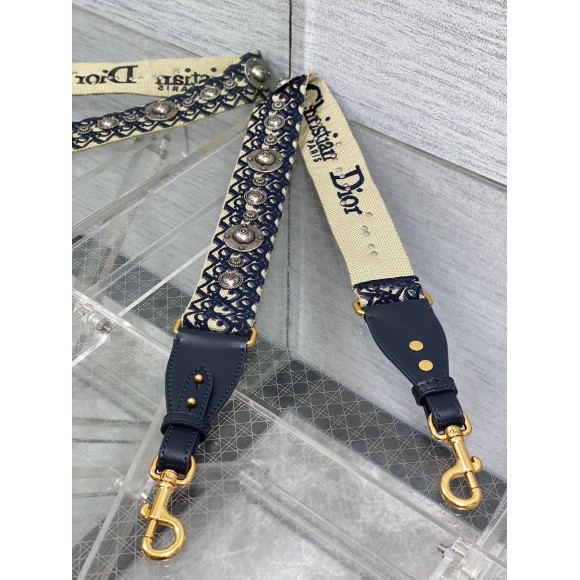 D*or shoulder strap with ring in blue oblique embroidery with medallions