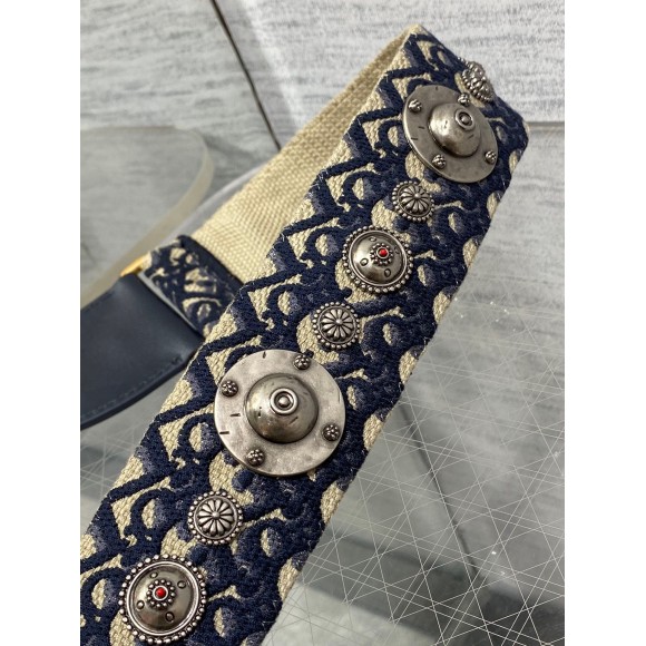 D*or shoulder strap with ring in blue oblique embroidery with medallions