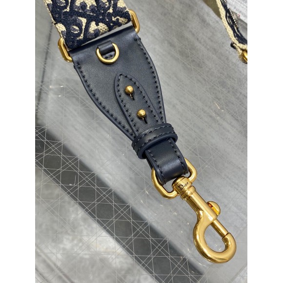 D*or shoulder strap with ring in blue oblique embroidery with medallions