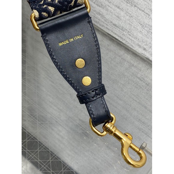 D*or shoulder strap with ring in blue oblique embroidery with medallions