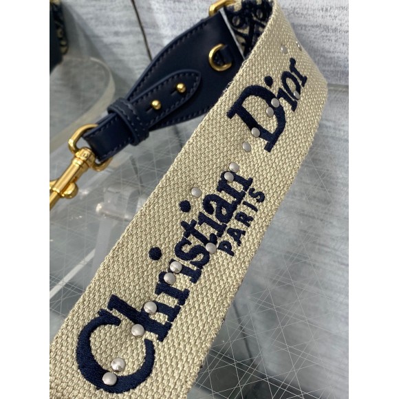 D*or shoulder strap with ring in blue oblique embroidery with medallions