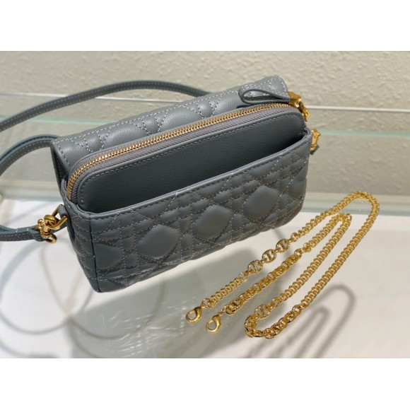 D*or caro pouch in cloud blue cannage calfskin