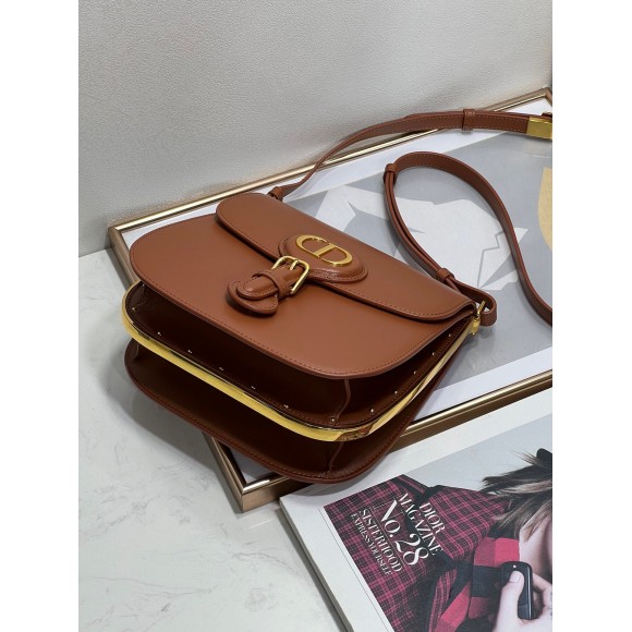 D*or bobby frame bag in brown box calfskin