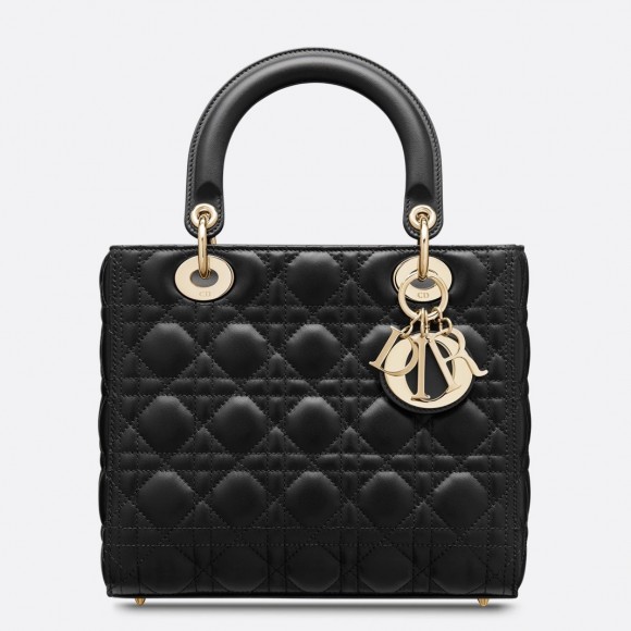 D*or lady D*or medium bag in black cannage lambskin