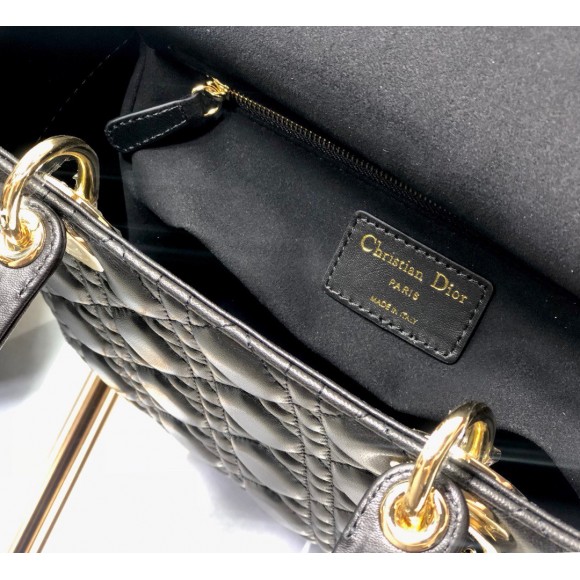 D*or lady D*or medium bag in black cannage lambskin