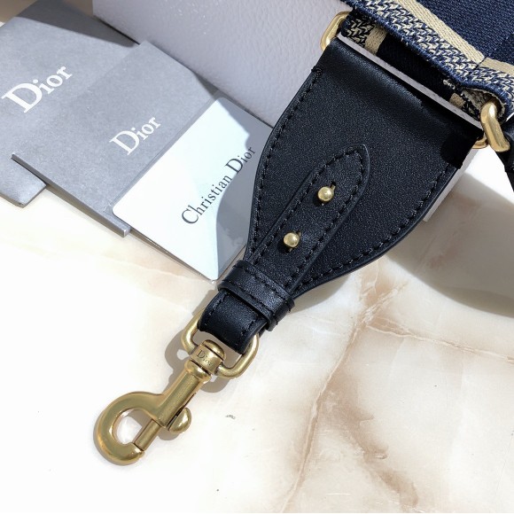 D*or shoulder strap in blue embroidery canvas