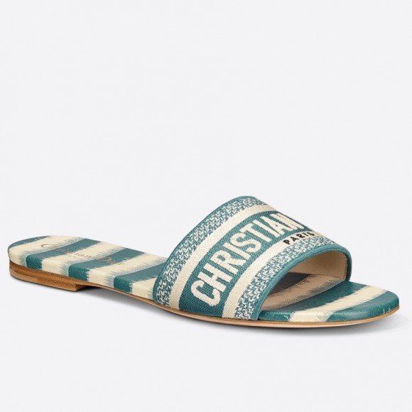 D*or dway slides in ocean blue d-stripes embroidered cotton