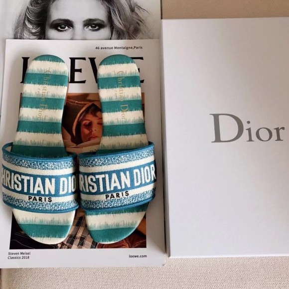 D*or dway slides in ocean blue d-stripes embroidered cotton
