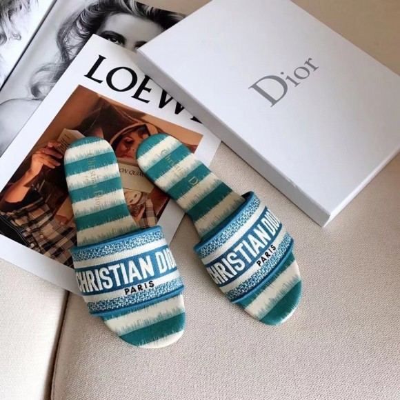 D*or dway slides in ocean blue d-stripes embroidered cotton