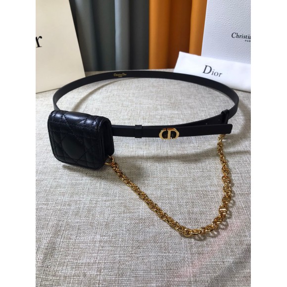 D*or caro 15mm belt with removable pouch in black calfskin
