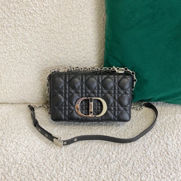 D*or caro small bag in noir cannage calfskin