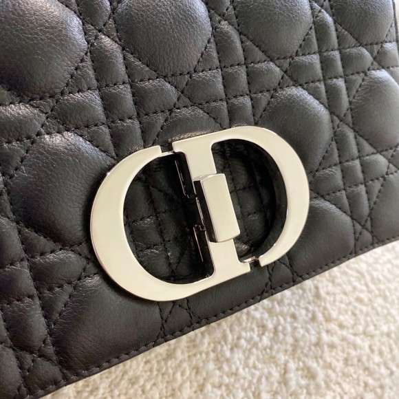 D*or caro small bag in noir cannage calfskin