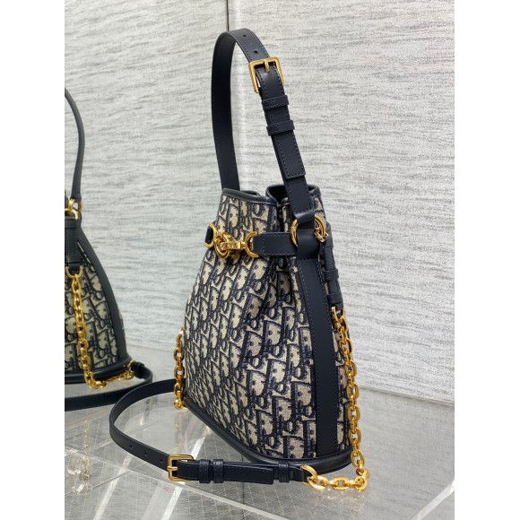 D*or c'est medium bag in blue oblique jacquard