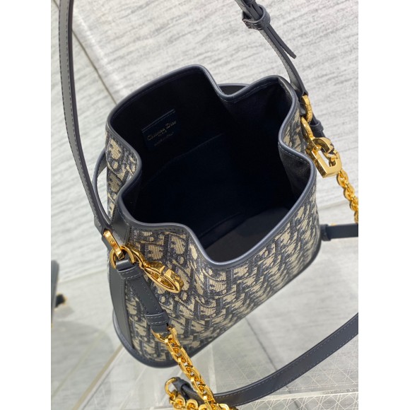 D*or c'est medium bag in blue oblique jacquard