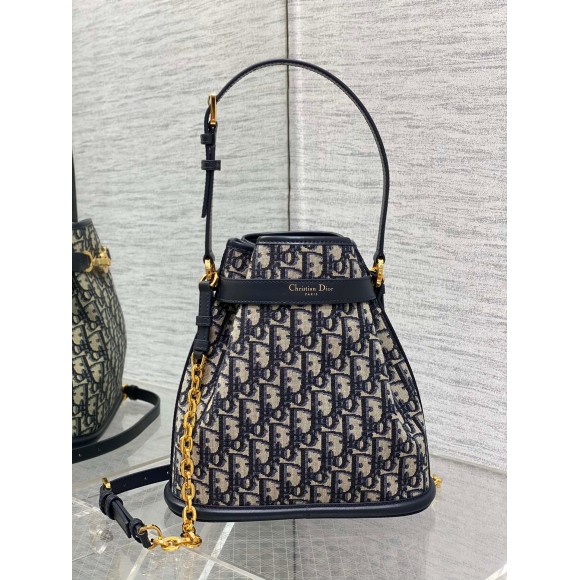 D*or c'est medium bag in blue oblique jacquard
