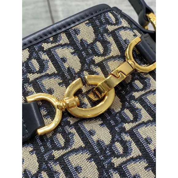 D*or c'est medium bag in blue oblique jacquard