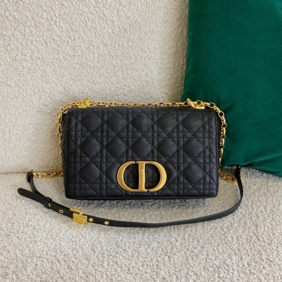 D*or caro medium bag in black cannage calfskin