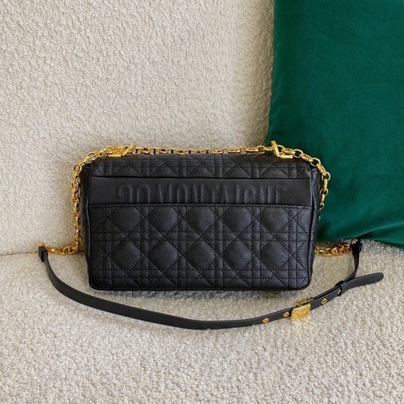 D*or caro medium bag in black cannage calfskin