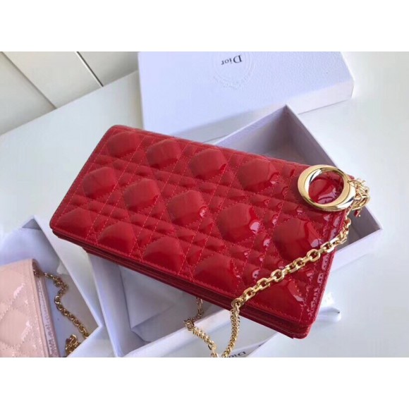 D*or lady D*or chain pouch in red patent cannage calfskin