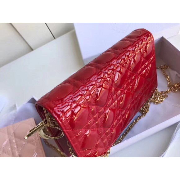 D*or lady D*or chain pouch in red patent cannage calfskin