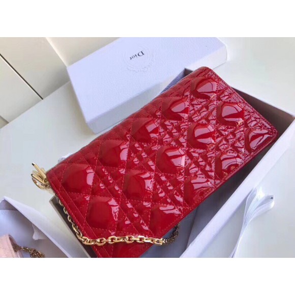 D*or lady D*or chain pouch in red patent cannage calfskin